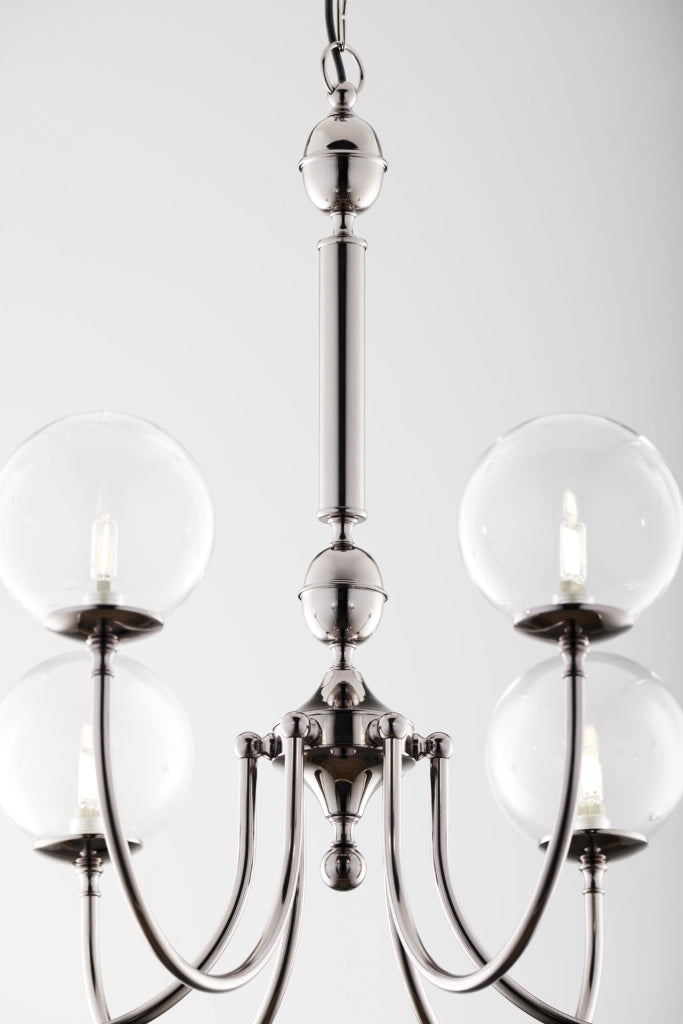 Lampadario moderno cromo 6 sfere vetro G9 Jupiter Brillante