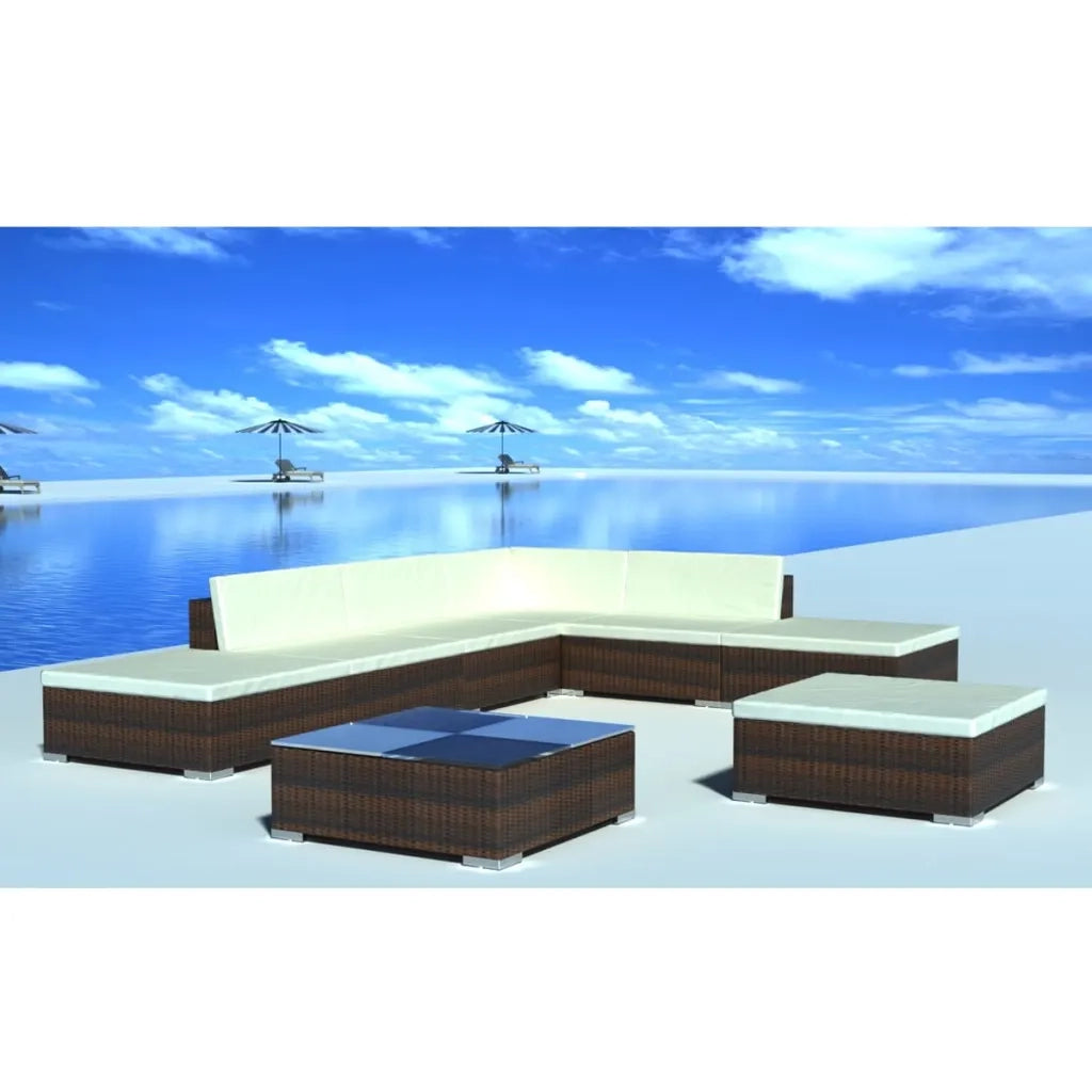 Set Divani da Giardino 8 pz con Cuscini in Polyrattan Marrone 42087