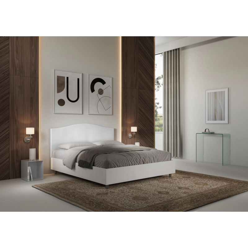 Letto Matrimoniale 160x190 cm struttura bianco frassino testata Grace - Bianco,Similpelle,Con rete