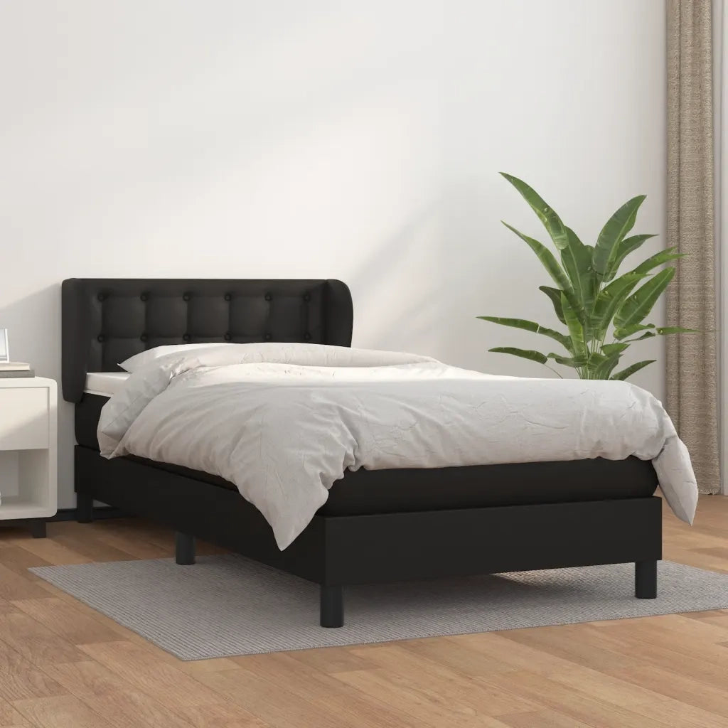 Letto singolo | Letto per adulti | Giroletto a Molle con Materasso Nero 80x200 cm in Similpelle