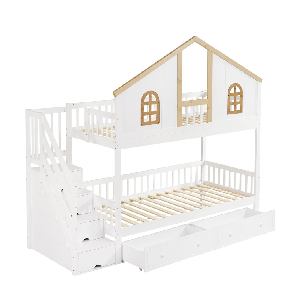 Letto a castello per bambini 90x200 cm bianco e naturale