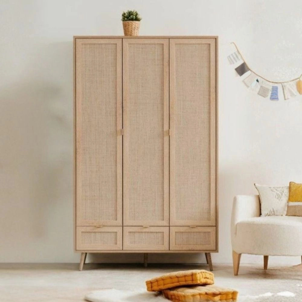 Armadio 3 ante e 3 cassetti effetto vimini Bali60B