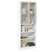 Libreria Chedeng, Scaffale da ufficio, Mobile portalibri, Biblioteca, 79x28 h203 cm, Bianco e Quercia