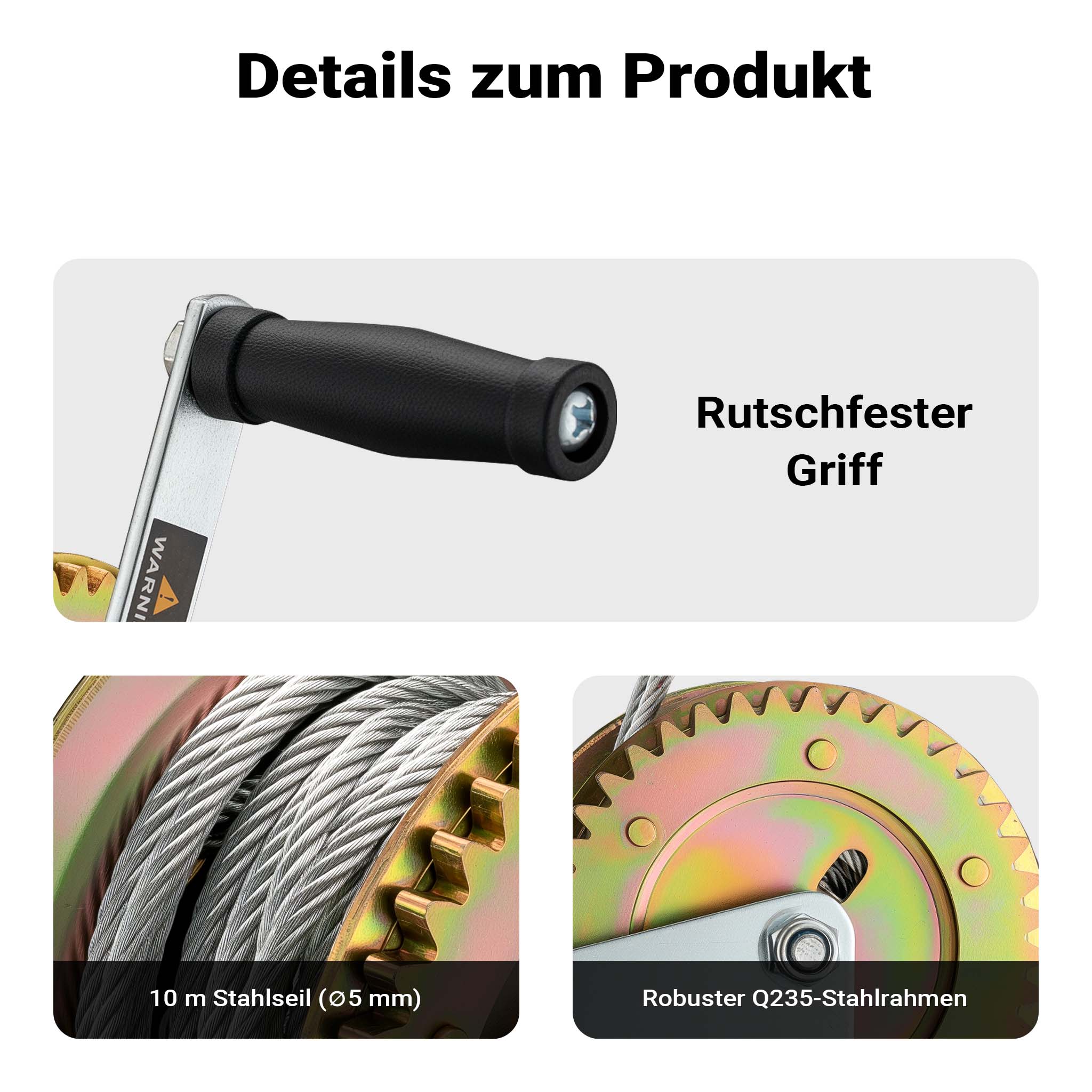 Verricello manuale per barche da 720 kg 10 m rapporto di trasmissione 4:1