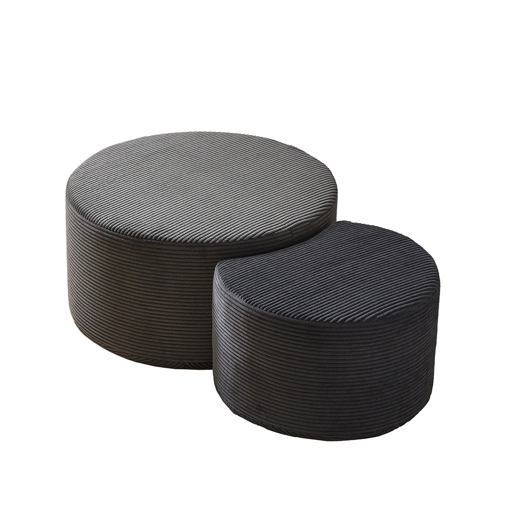 Set tavolini-Xylo-2 pezzi rotondi imbottiti pouf