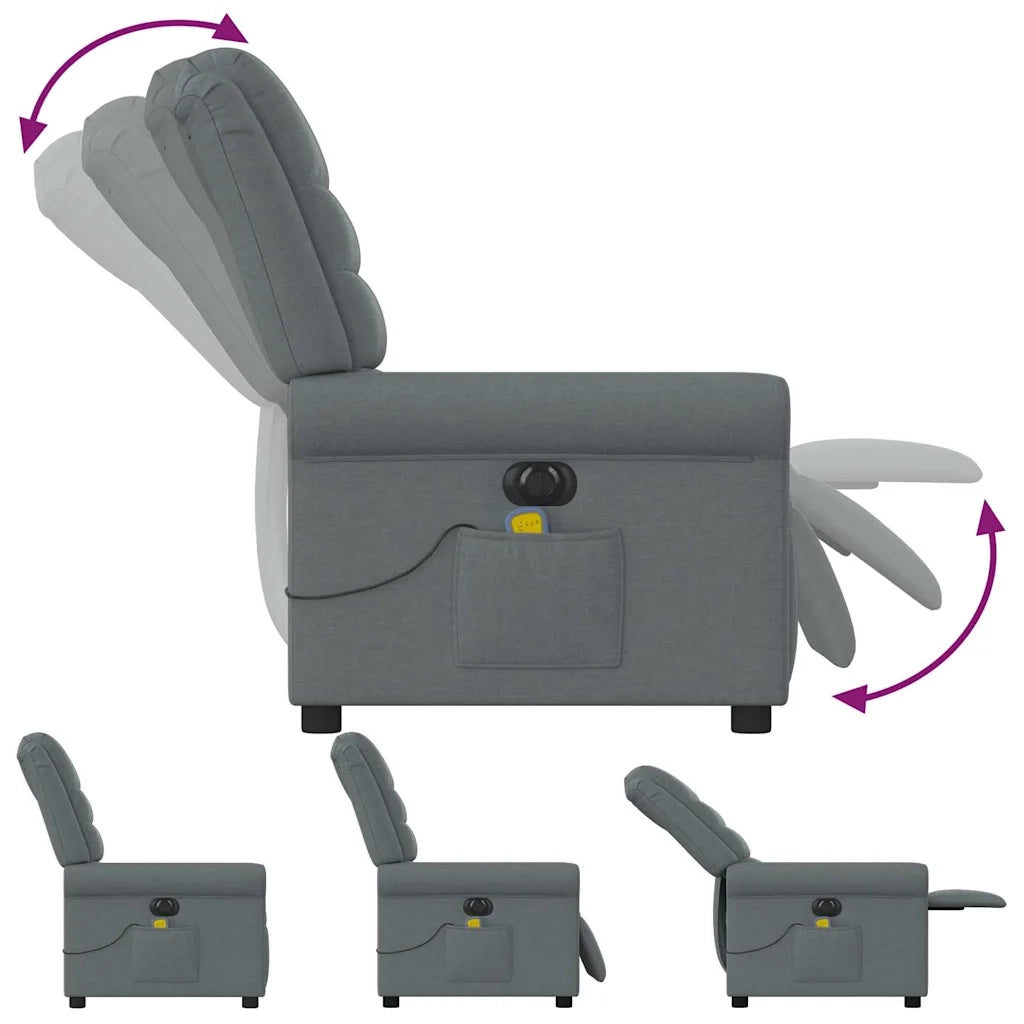 Divano Sedia-Poltrona Reclinabile Massaggio Elettrica Grigio Scuro Tessuto 607153