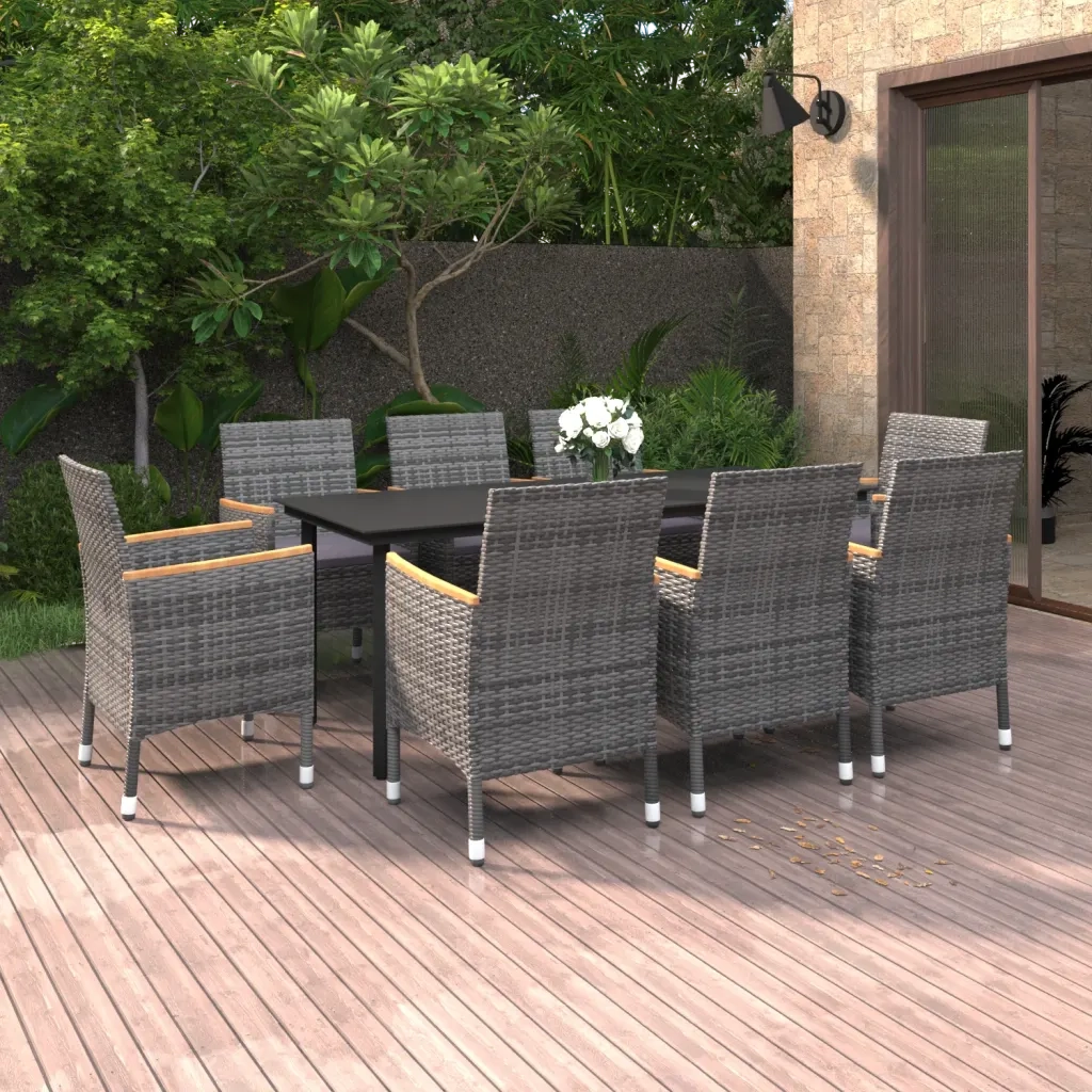 Set da Pranzo da Giardino con Cuscini 9 pz Polyrattan e Vetro cod mxl 42176