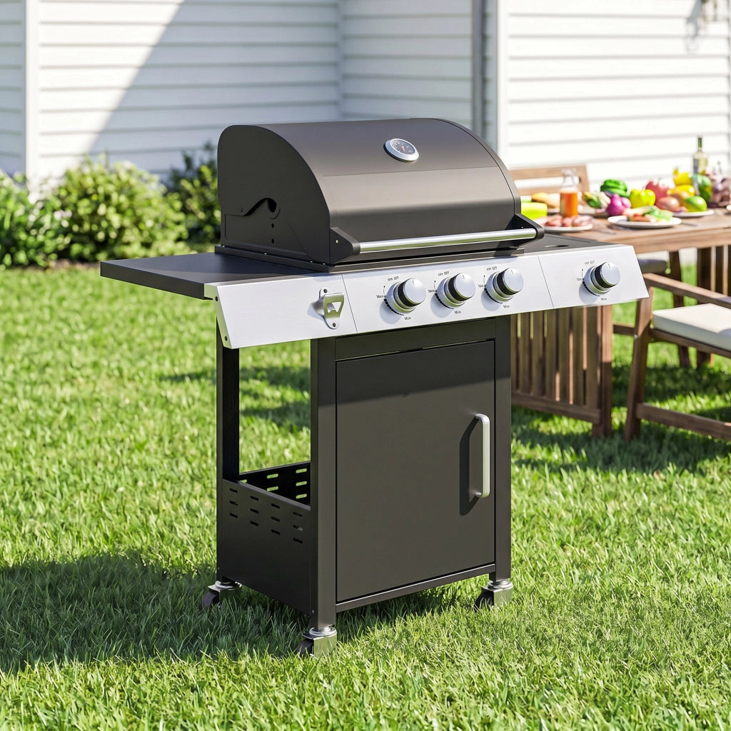 Barbecue a Gas 3 Fuochi con Bruciatore Laterale ¨C zephmum ¨C Nero 109x50x109 cm