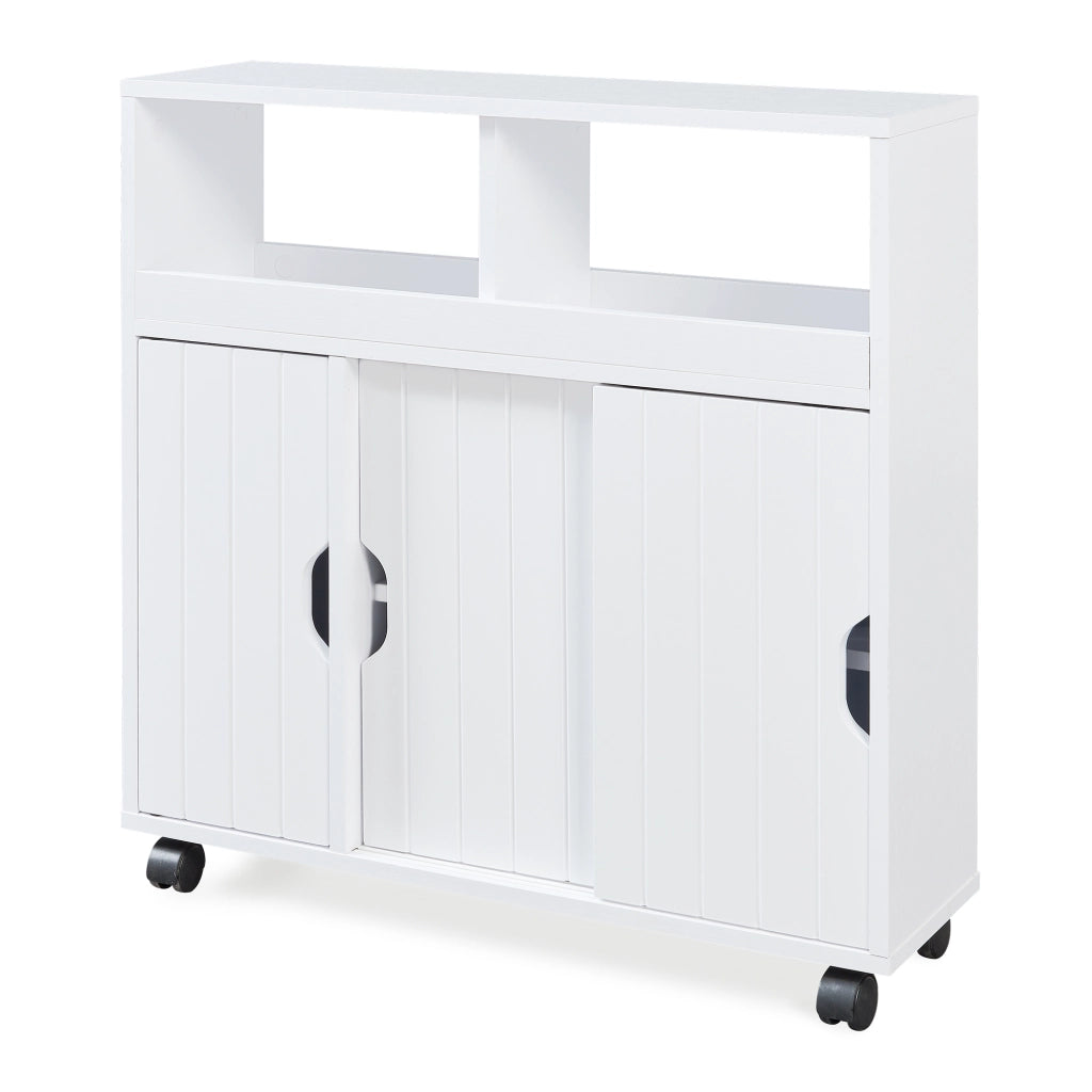 Armadietto Stretto Fadeskimma Mobile Contenitore con Rotelle e 3 Ante 72x70x20 cm Bianco [en.casa]