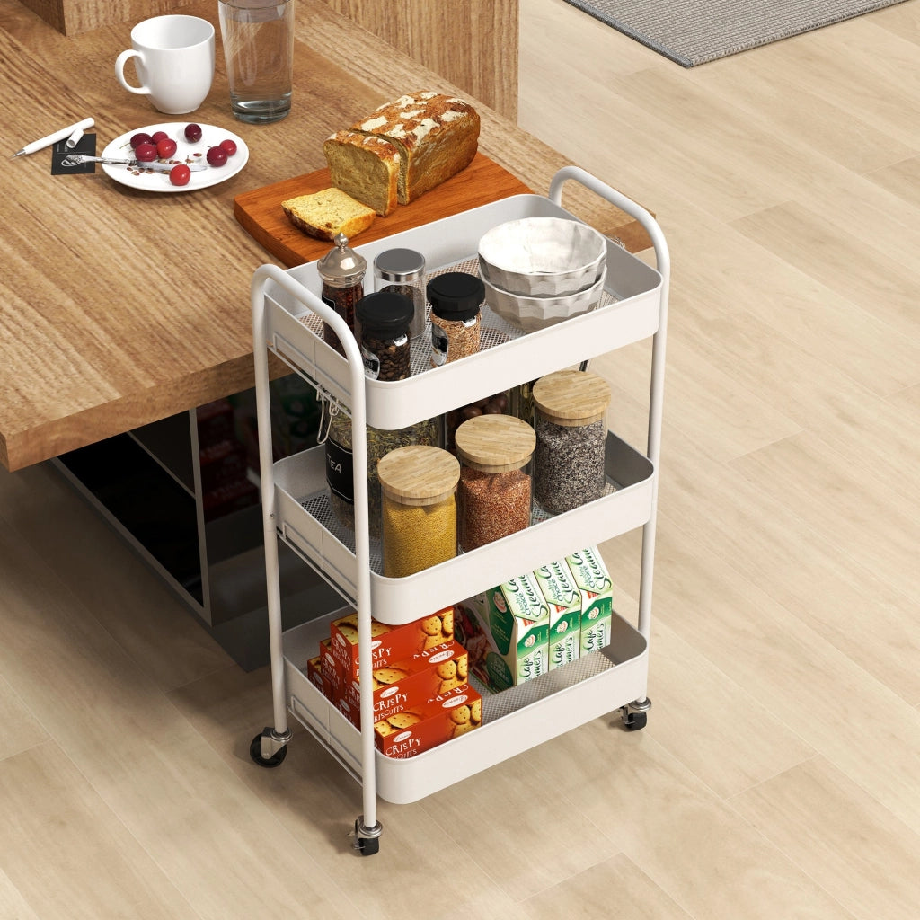 Carrello da Cucina a 3 Livelli con Maniglie e 4 Rotelle 45x30,6x79 cm in Acciaio Bianco