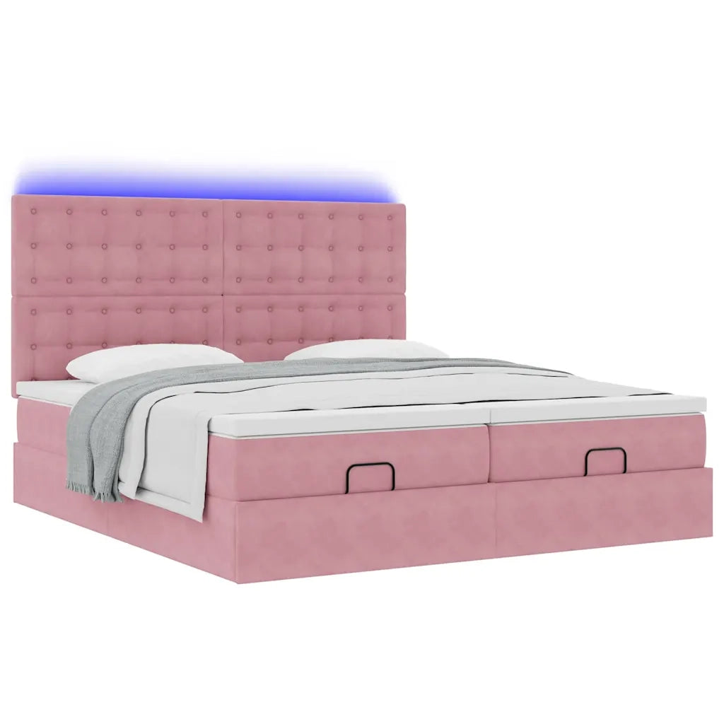 Struttura Letto Pouf con Materassi Rosa 200x200 cm Velluto 3314668