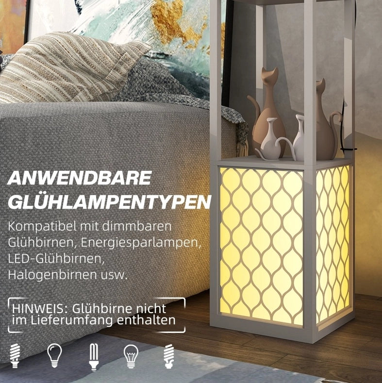 Lampada da terra moderna con 2 ripiani grigio chiaro, 26 x 26 x 156 cm