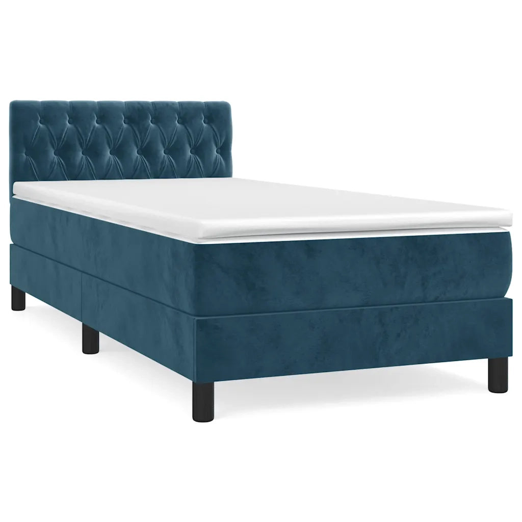Letto singolo | Letto per adulti | Giroletto a Molle con Materasso Blu Scuro 100x200 cm in Velluto