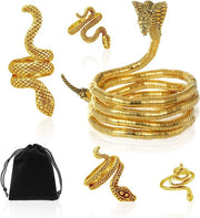 Collana e anello serpente in oro - borsa di stoccaggio nera - gioielli serpente - collana regolabile - gioielli da donna .