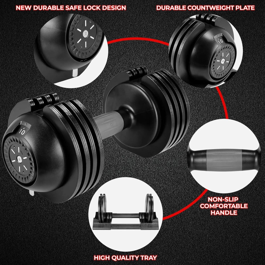 Manubri Regolabili 10kg 20kg 24kg, Set Manubri Componibili con 5 Pesi in 1, Manubri Regolabili Salvaspazio per Allenamento a Casa