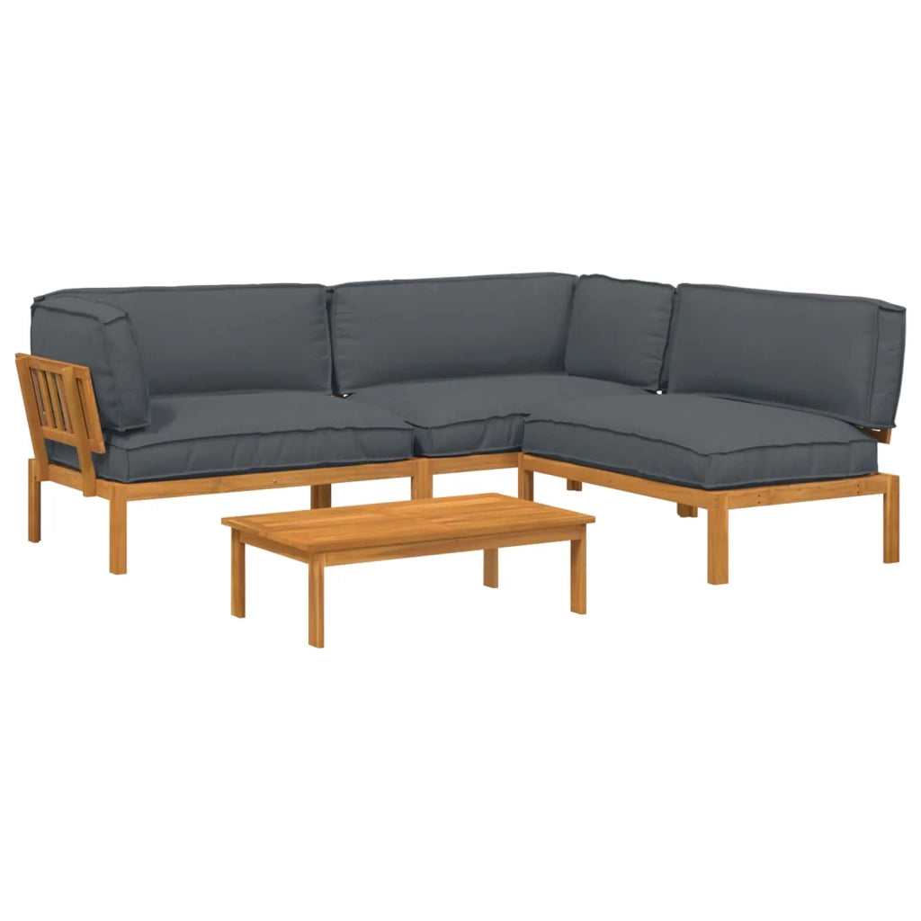 Set di divani 4 pcs Antracite Legno di Acacia Massello