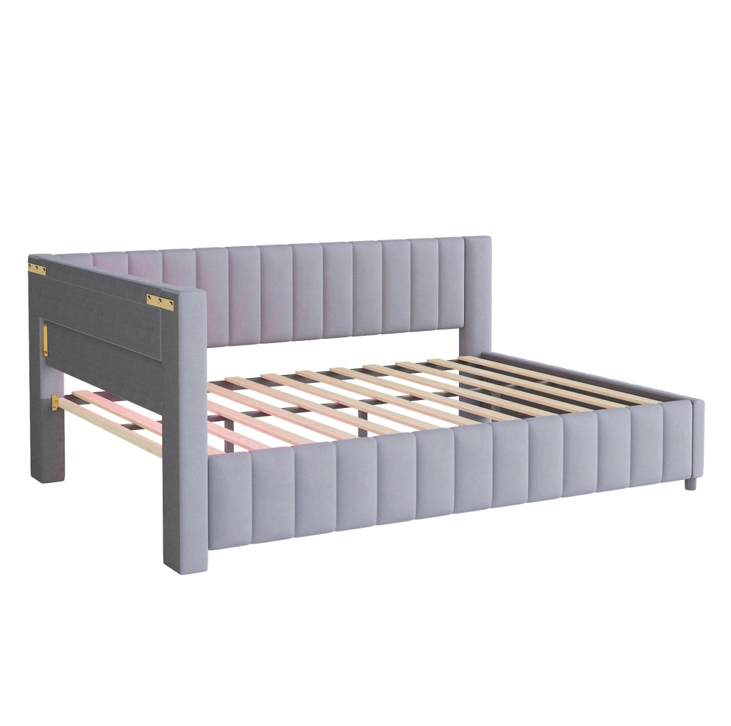 Divano letto 140x200 cm con LED e USB; velluto grigio (Senza materasso)
