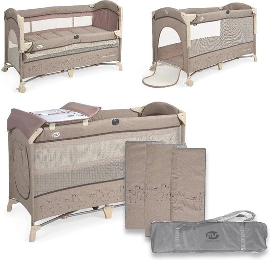 Culla Portatile 2 in 1 - Opvouabile e Trasportabile, Unisex, Beige con Cuscino di Copertura e Moschettone