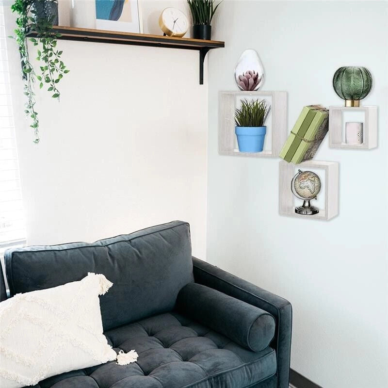 MAURY'S 3 PENSILI QUADRATI IN LEGNO DA PARETE IN TRE MISURE  BIANCO LEGNO