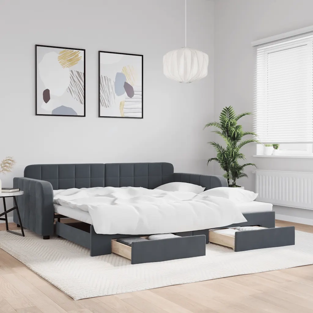 Divano Letto Estraibile Cassetti-Sofa Letto-Daybed Grigio Scuro 100x200cm Velluto 736811