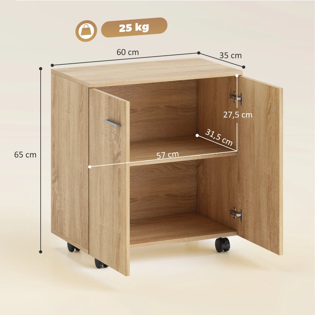 Buffet basso con ruote e 2 ante ¨C zephmum ¨C legno naturale 60x35x65 cm