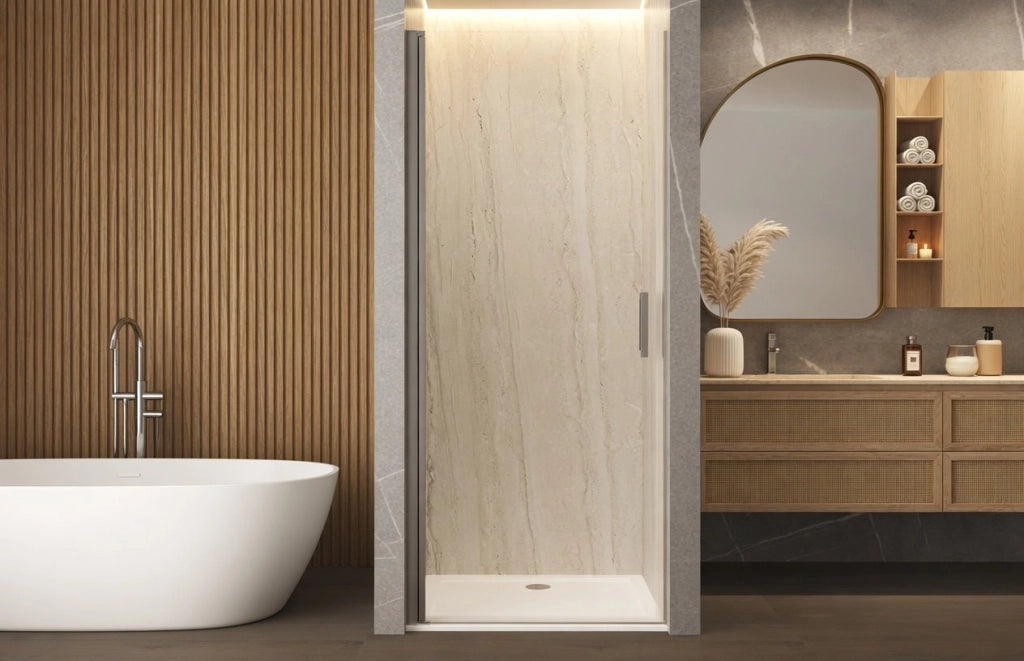 Box doccia 70 cm porta 1 BATTENTE nicchia H200 cm cristallo 6mm profilo SATINATO MILA