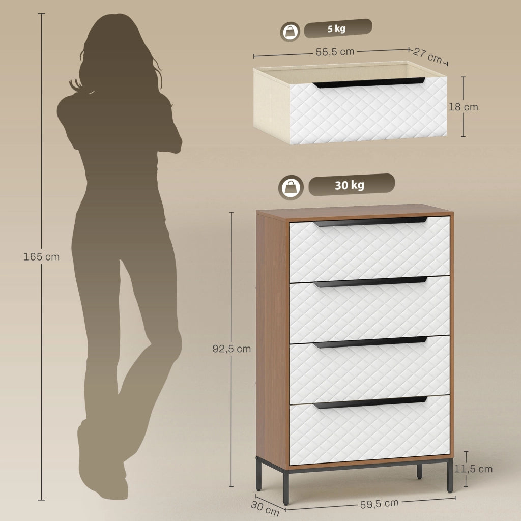 Cassettiera con 4 cassetti in tessuto ¨C Zephmum ¨C Bianco e naturale 60x40x