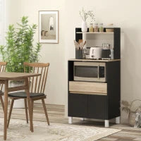 Mobile porta microonde, con armadio, cassetto e mensola superiore, 60 x 40 x 131 cm Quercia e nero