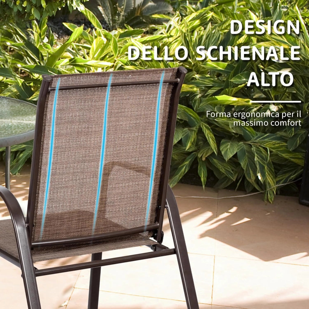 Set di 2 Sedie da Giardino, Sedie da Giardino per Patio in Textilene, con Braccioli Curvi, Telaio in Metallo, Sedia da Bistrot Portata 200 kg, Per Giardino Patio, 56 x 72 x 90 cm (Marrone)