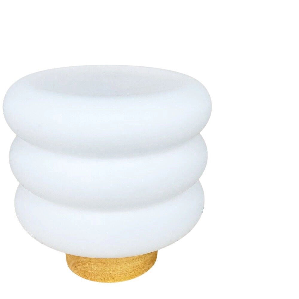 Lampada da tavolo bianca per comodino con base in legno paralume bianco moderno