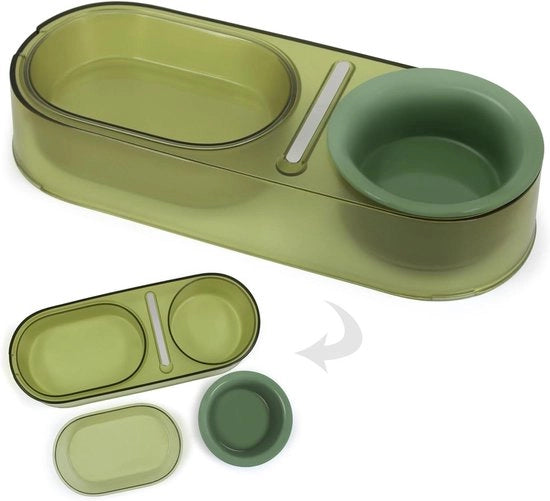 Doppio ciotola ceramica per gatti per cibo umido e acqua - Verde, multifunzionale per gattini e cuccioli