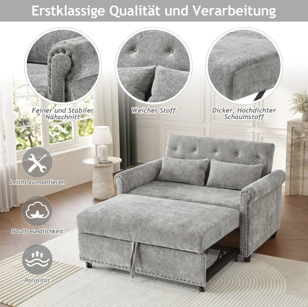 Divano letto 2 posti 3 in 1 grigio in ciniglia