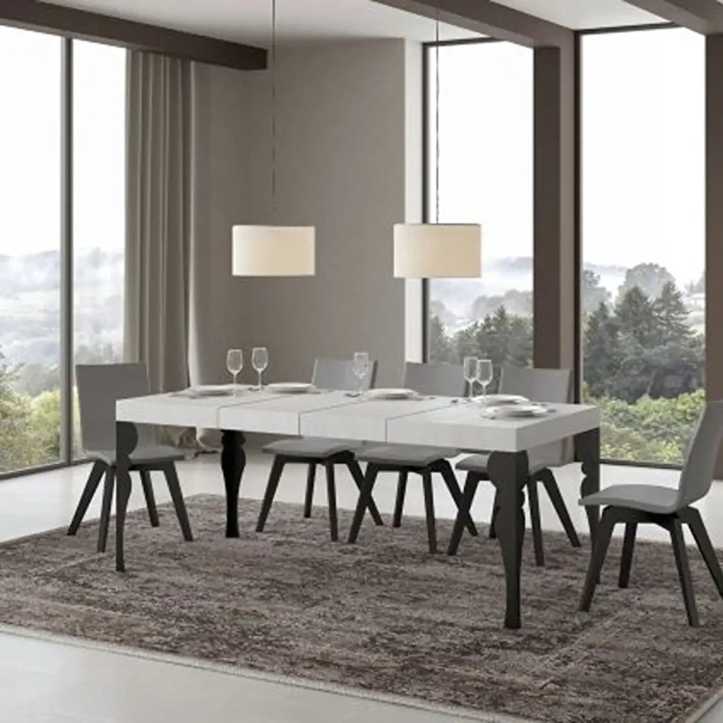 Tavolo allungabile 130/390x90 cm Paxon Premium colore bianco frassino gambe antracite