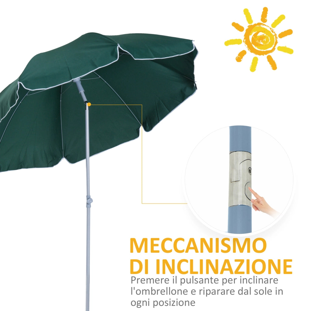 EasyComfort Ombrellone da Esterni 2x2.3 m Portatile e con Tettuccio Inclinabile in Poliestere Verde Scuro