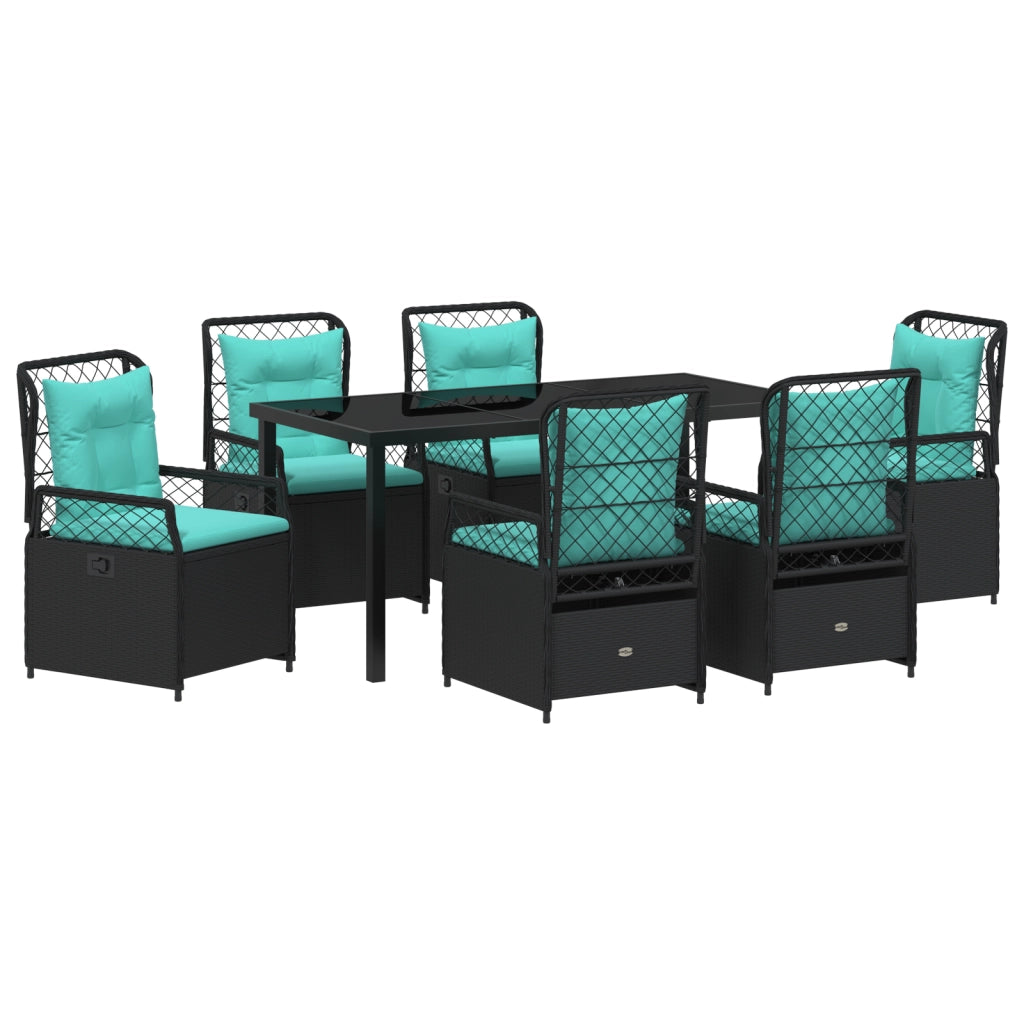Set da Pranzo da Giardino in 7 Pezzi Rattan Polimerico Nero