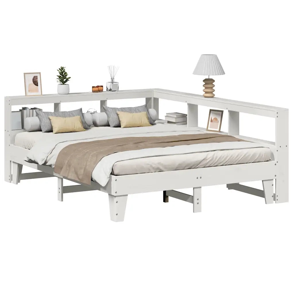 Letto Libreria senza Materasso-Struttura Letto con contenitore Bianco 150x200 cm Legno di Pino 213887