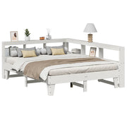 Letto Libreria senza Materasso-Struttura Letto con contenitore Bianco 150x200 cm Legno di Pino 213887