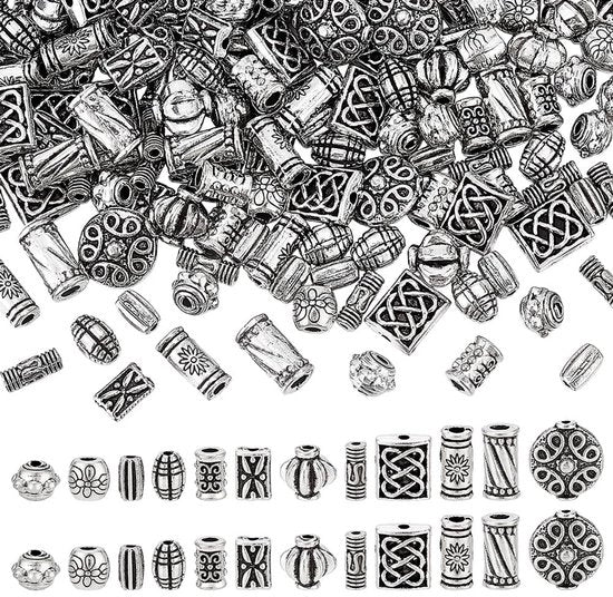 Spaziatori per Collane 180 pezzi - Argento Antico - Spaziatori per Collane Larghi - Creazione di Gioielli - Cinturino/Kettling DIY - Aspetto Vintage
