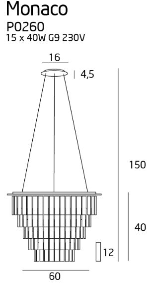 Lampadario glamour cromato cristallo Ø60 15xG9 MONACOP Maxlight