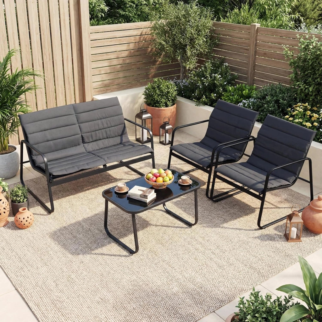 Set Mobili da Giardino 4 Posti con Tavolino e 2 Sedute, Sedie con Cuscini Rimovibili, Ideale per Balcone, Giardino e Piscina