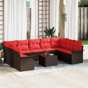 Set Divano da Giardino con cuscino 10 pcs Marrone Poly Rattan