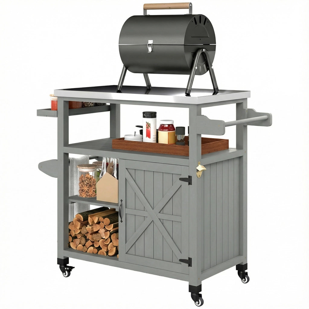Carrello barbecue da giardino ¨C Xylo ¨C acciaio inox grigio 107x49,5x92,5cm
