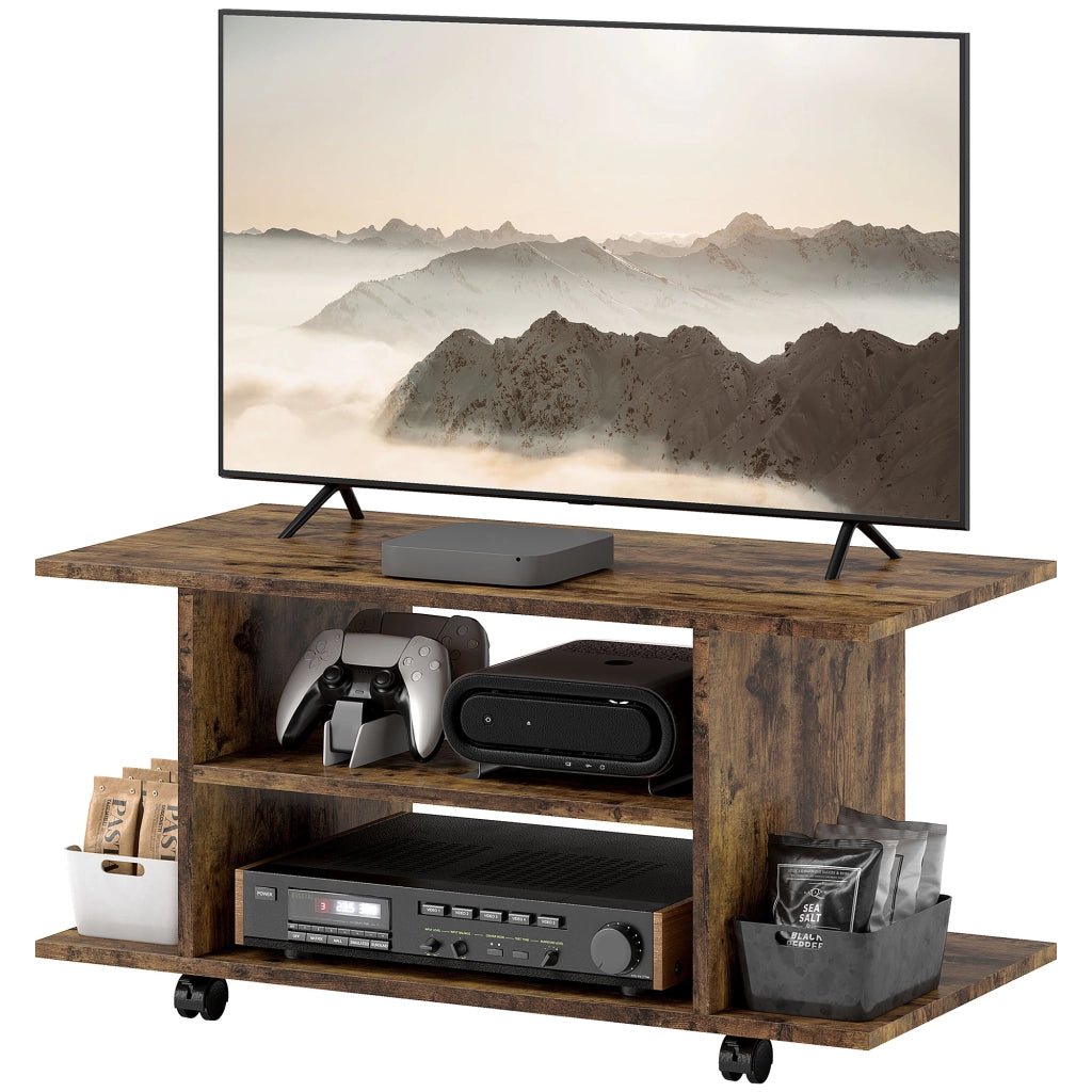 Mobile Porta TV Moderno con Ripiani, Ruote Girevoli e Freni, 80x40x40 cm, Marrone Rustico