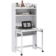 Scrivania per Computer con Scaffali per Archiviazione, Piano Ribaltabile, 2 Ruote, per Camera, Soggiorno, 80 x 69 x 153 cm, Bianco