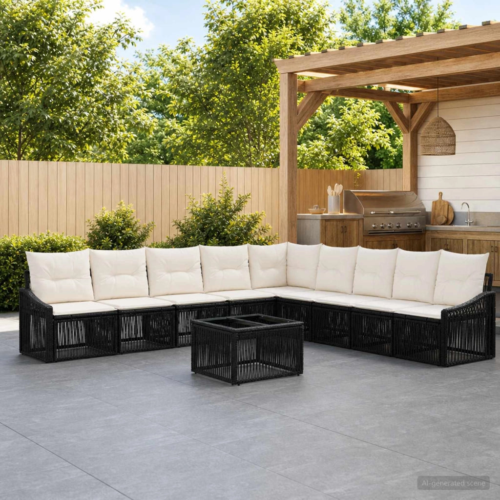 Set Divano da Giardino 10 pz Nero polyrattan 3436030