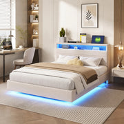 DESMIU Letto Matrimoniale Imbottito 2 Posti con USB, LED Regolabile e Testiera Girevole 140 × 200 cm, Senza Materasso, Beige