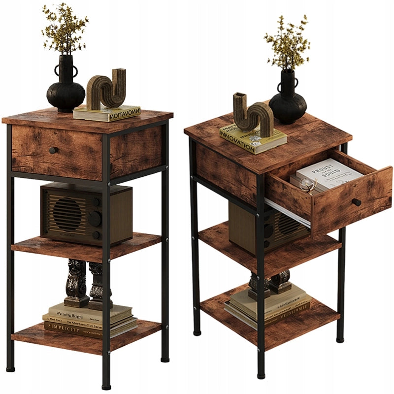 Comodino, cassettiera e ripiano in stile loft industriale retrò color marrone