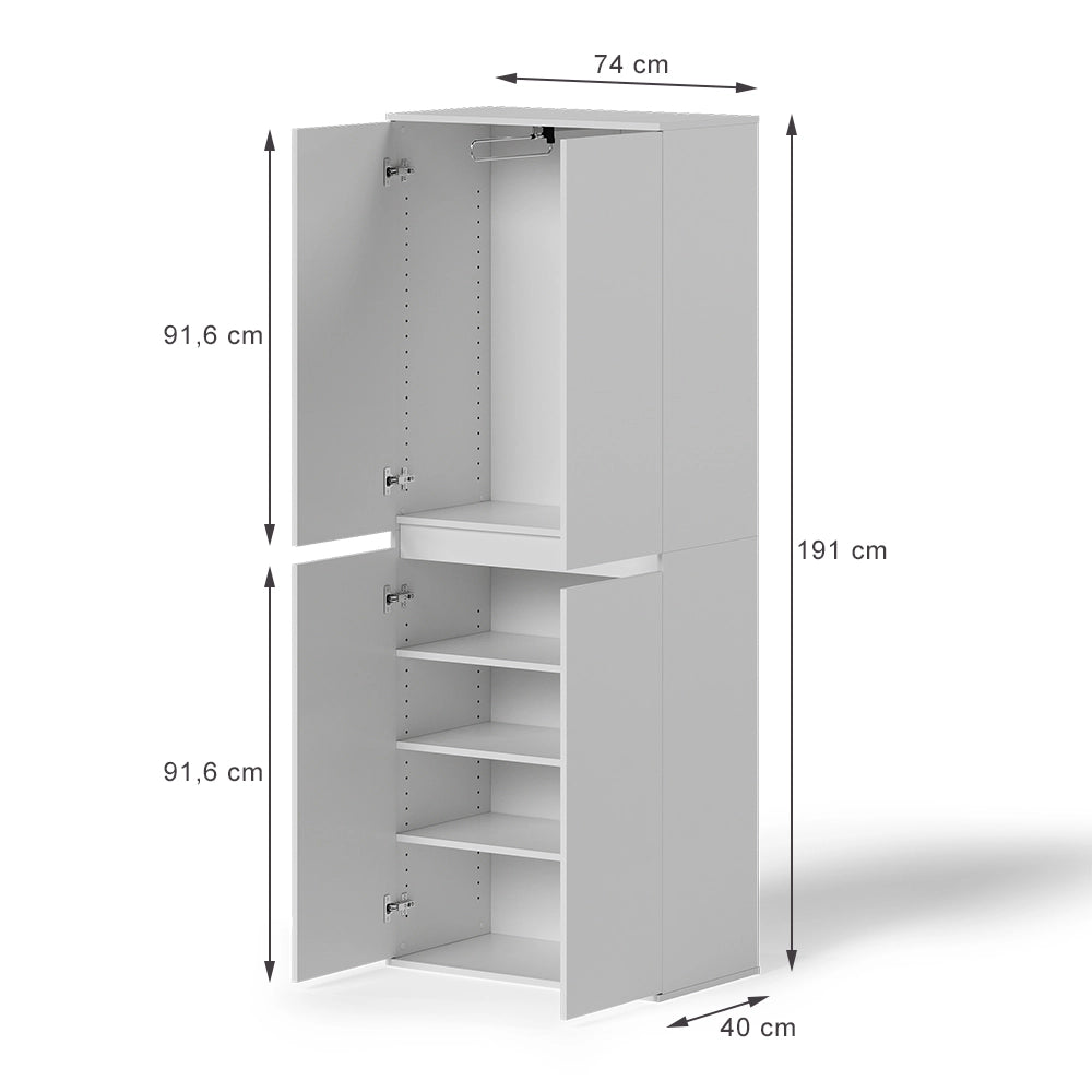 Vicco Armadio Bianco 74 x 191.5 cm con 4 porte