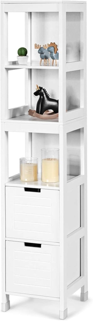 Mobiletto Alto e Stretto Salvaspazio, Mobile da Bagno con 2 Cassetti e 3 Ripiani, Mobiletto in Legno per Camera da Letto, Soggiorno e Ingresso, 30,5 x 30,5 x 145 cm (Nero)