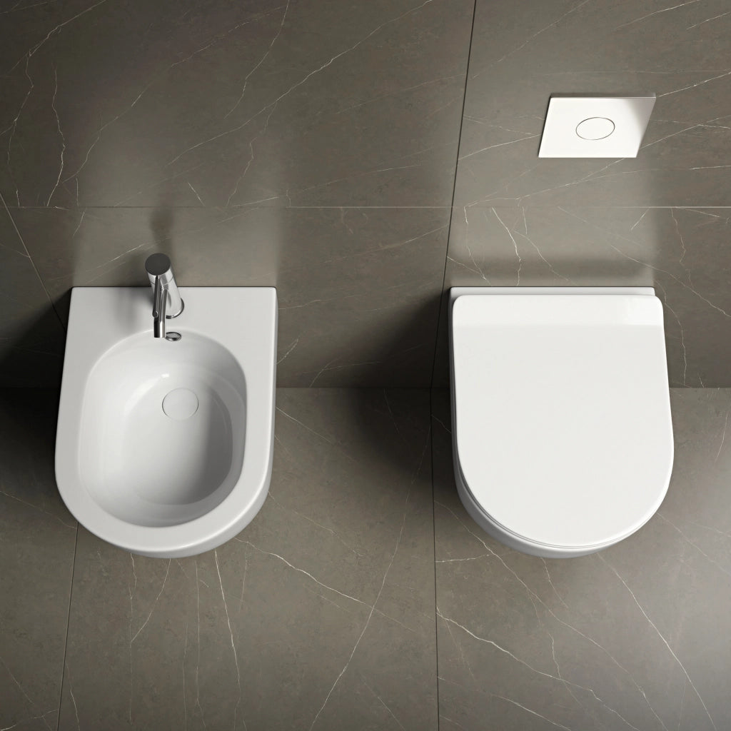 Sanitari sospesi SALVASPAZIO WC e Bidet in Ceramica Copriwater soft-close LEVANTE Bianco